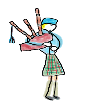 Bagpipe Playing Stickman design features a hand drawn stick figure doing his best to play a tune on the bagpipes.