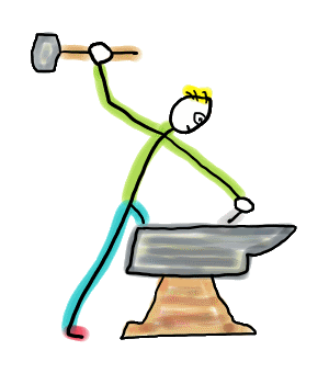 Blacksmithing Stickman is a fun hand-drawn design showing a blacksmith with hammer and anvil. The enjoyment and satisfaction of working with metal.