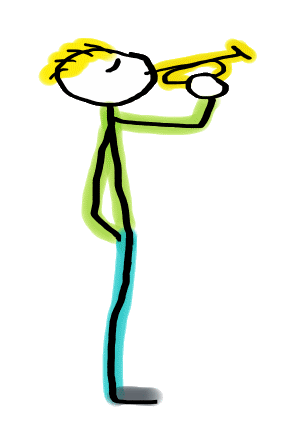 Bugle Playing Stickman is a fun hand-drawn design drawn with respect for the instrument and the occasions on which it is sometimes played.  It shows a bugler playing.