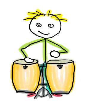 A conga player with a pair of floor standing congas.  African percussion music producing beats to get into.
