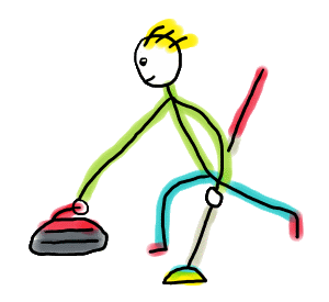 Hand drawn Curling Stickman design shows curler releasing the granite slide stone - sending it to the target area in this popular winter sport game.  Holds broom in other hand in this fun and cool image for curling fans and players.
