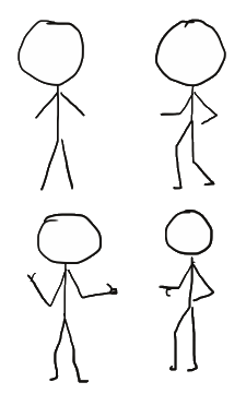 Drawing stick figures with hands and jointed limbs