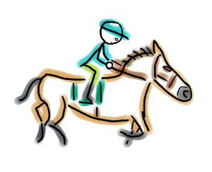 Horse Racing Stickman is a fun stick figure inspired drawing showing a rider in racing colours riding a horse.