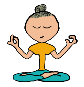 Meditation design features a contemplative stick figure in a meditating pose. Has crossed legs and special fingers to help meditate and achieve inner calm.