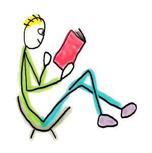 Reading Stickman is a fun hand-drawn design showing a person reading a book. Comfortably sat in chair, lost in the writing, and enjoying each turn of the page.