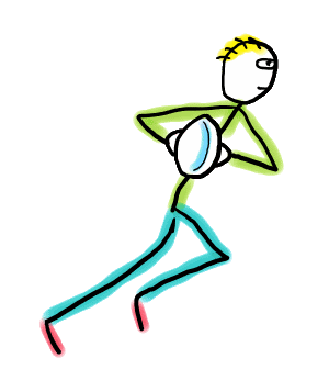 Rugby Stickman is a fun hand-drawn design showing a rugby player running with the ball.